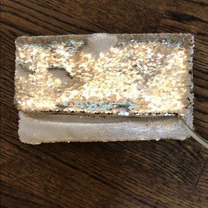 Gold sequin clutch